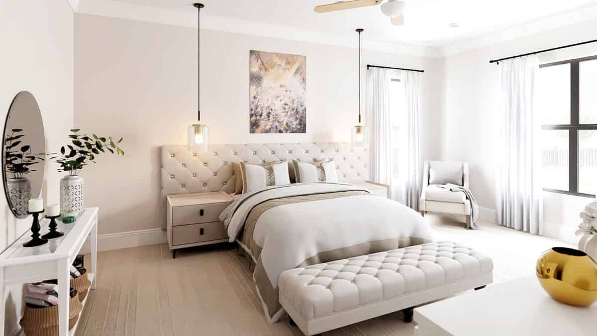 3D Rendering of a master bedroom with furniture