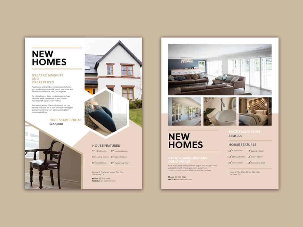 2 Page back and front with home features and contact information
