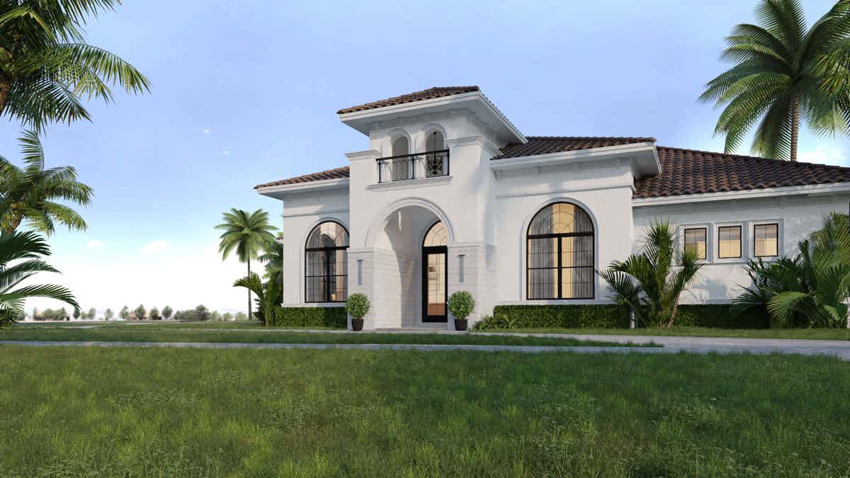3D Rendering of a front perspective of home during the day