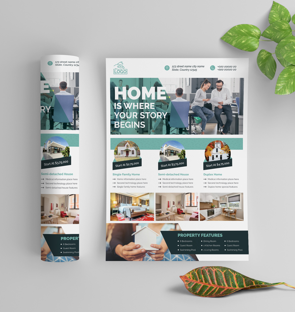 Blend of a feature sheet and a sales brochure for multiple homes